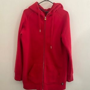 Size L Res Aritzia zip up hoodie, in fair condition with wear on the sleeves .